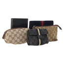 GUCCI GG Canvas Pouch Leather 5 Set Black Beige Auth 174994-1