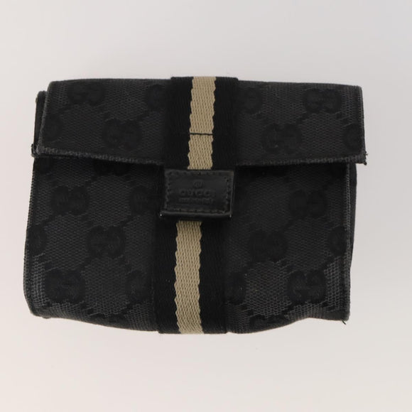 GUCCI GG Canvas Pouch Leather 5 Set Black Beige Auth 174994