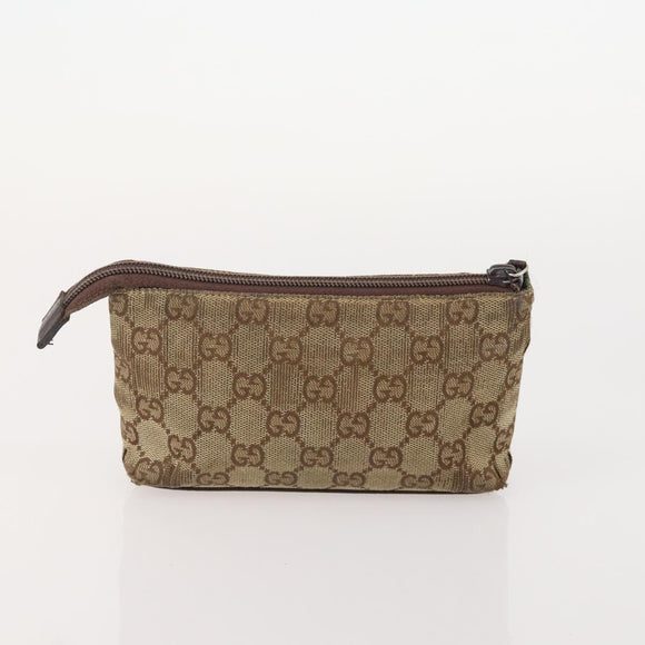 GUCCI GG Canvas Pouch Leather 5 Set Black Beige Auth 174994