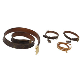 LOUIS VUITTON Monogram Belt Leather 4 Set Beige LV Auth 174999