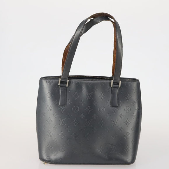 LOUIS VUITTON Monogram Mat Hand Bag 2 Set Black Navy LV Auth 175009