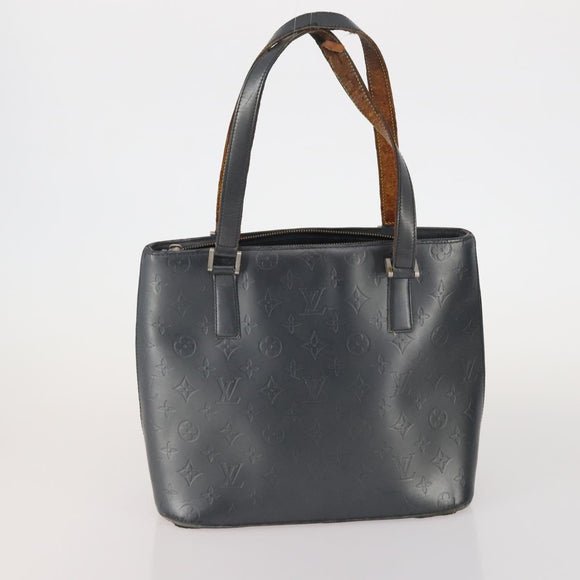 LOUIS VUITTON Monogram Mat Hand Bag 2 Set Black Navy LV Auth 175009