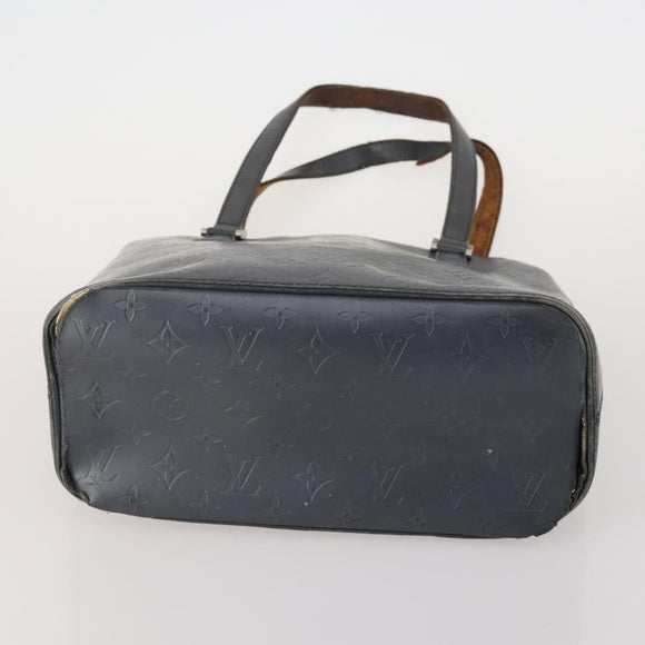 LOUIS VUITTON Monogram Mat Hand Bag 2 Set Black Navy LV Auth 175009