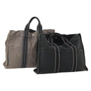 HERMES Fourre Tout MM Hand Bag Canvas 2 Set Gray Black Auth 175013-1