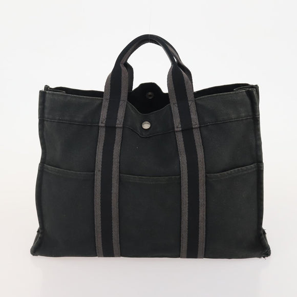 HERMES Fourre Tout MM Hand Bag Canvas 2 Set Gray Black Auth 175013