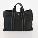 HERMES Fourre Tout MM Hand Bag Canvas 2 Set Gray Black Auth 175013-11