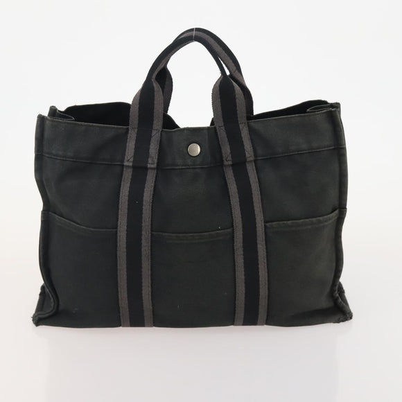 HERMES Fourre Tout MM Hand Bag Canvas 2 Set Gray Black Auth 175013