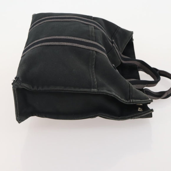 HERMES Fourre Tout MM Hand Bag Canvas 2 Set Gray Black Auth 175013