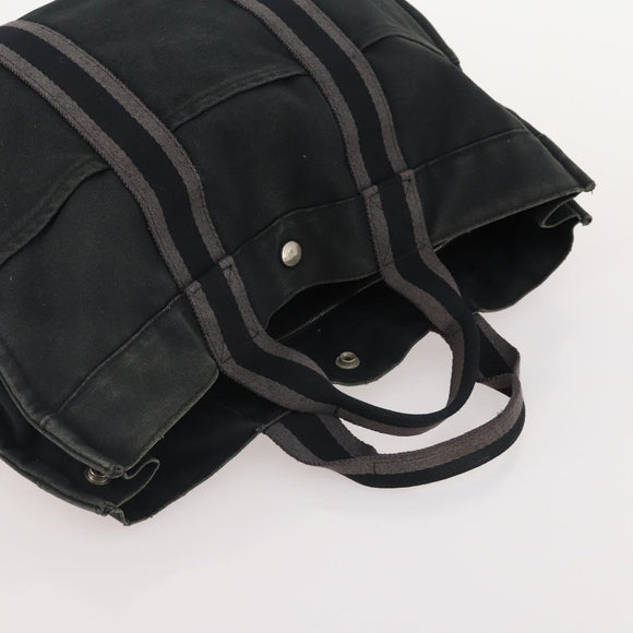 HERMES Fourre Tout MM Hand Bag Canvas 2 Set Gray Black Auth 175013