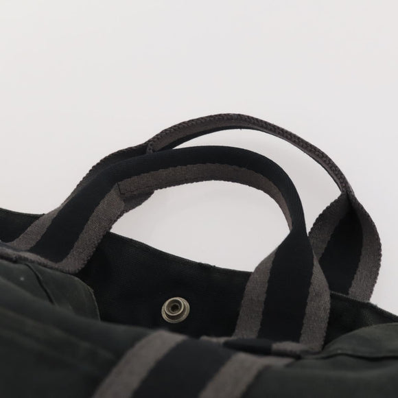 HERMES Fourre Tout MM Hand Bag Canvas 2 Set Gray Black Auth 175013