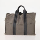 HERMES Fourre Tout MM Hand Bag Canvas 2 Set Gray Black Auth 175013-2