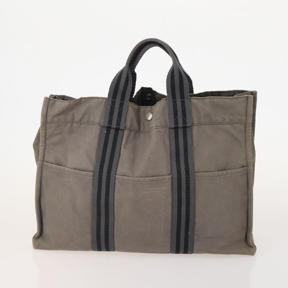 HERMES Fourre Tout MM Hand Bag Canvas 2 Set Gray Black Auth 175013