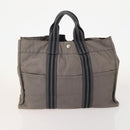 HERMES Fourre Tout MM Hand Bag Canvas 2 Set Gray Black Auth 175013-3