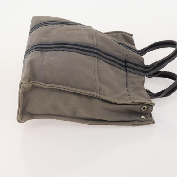 HERMES Fourre Tout MM Hand Bag Canvas 2 Set Gray Black Auth 175013