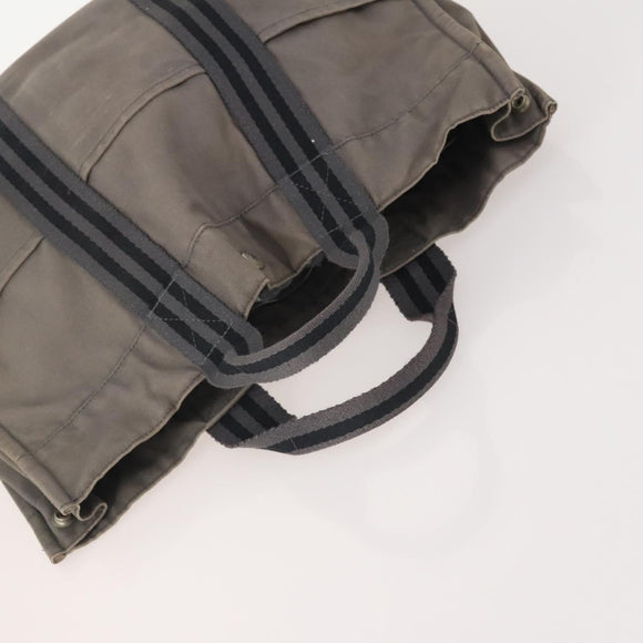 HERMES Fourre Tout MM Hand Bag Canvas 2 Set Gray Black Auth 175013