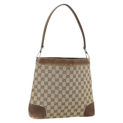 GUCCI GG Canvas Shoulder Bag Beige Silver 33900 Auth 175035