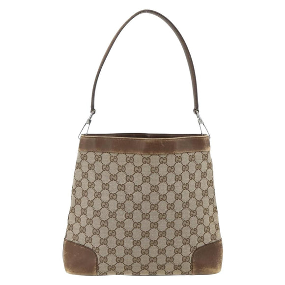 GUCCI GG Canvas Shoulder Bag Beige Silver 33900 Auth 175035