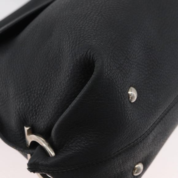 Salvatore Ferragamo Gancini Sofia Bag Leather 2way Black Silver Auth 175040A
