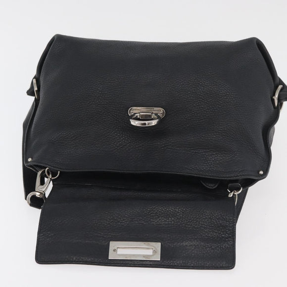 Salvatore Ferragamo Gancini Sofia Bag Leather 2way Black Silver Auth 175040A