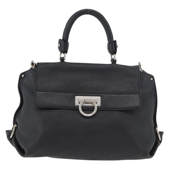 Salvatore Ferragamo Gancini Sofia Bag Leather 2way Black Silver Auth 175040A