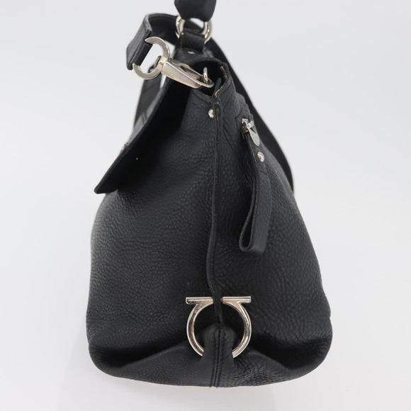 Salvatore Ferragamo Gancini Sofia Bag Leather 2way Black Silver Auth 175040A