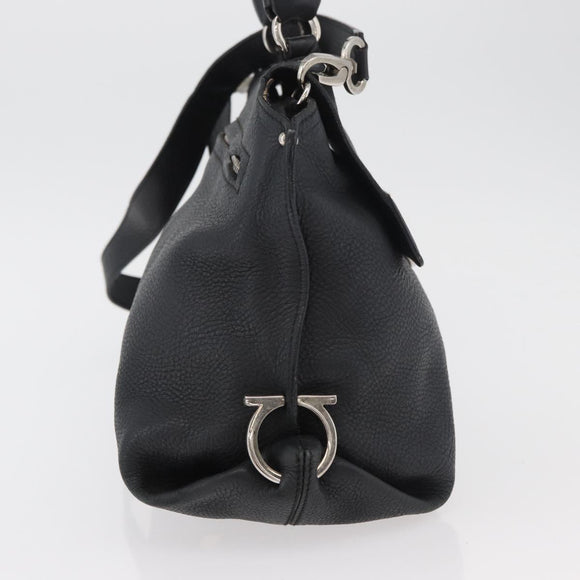 Salvatore Ferragamo Gancini Sofia Bag Leather 2way Black Silver Auth 175040A