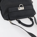 Salvatore Ferragamo Gancini Sofia Bag Leather 2way Black Silver Auth 175040A-6