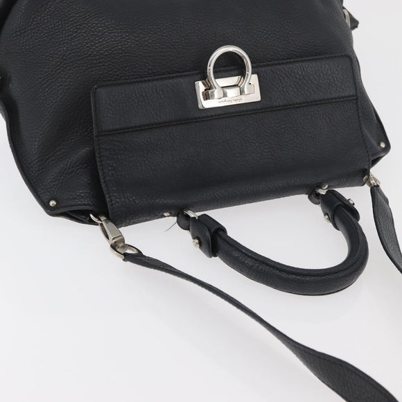 Salvatore Ferragamo Gancini Sofia Bag Leather 2way Black Silver Auth 175040A