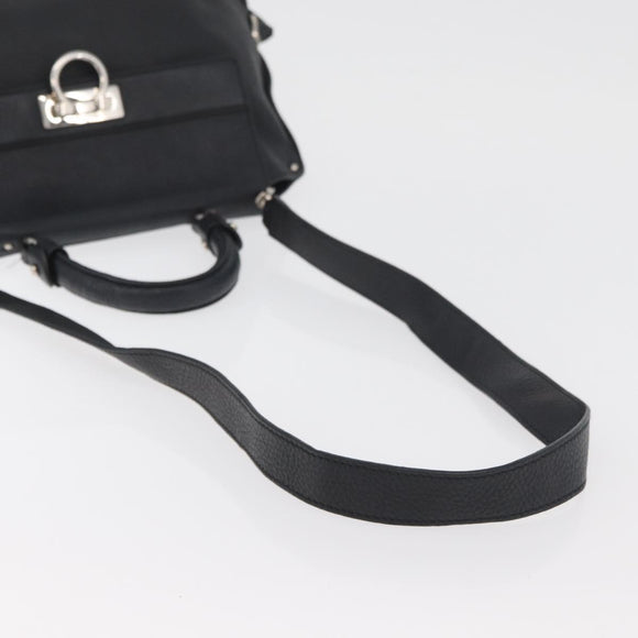 Salvatore Ferragamo Gancini Sofia Bag Leather 2way Black Silver Auth 175040A