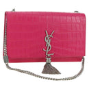 SAINT LAURENT Chain Shoulder Bag Leather Pink Silver Auth 175043SAM-1