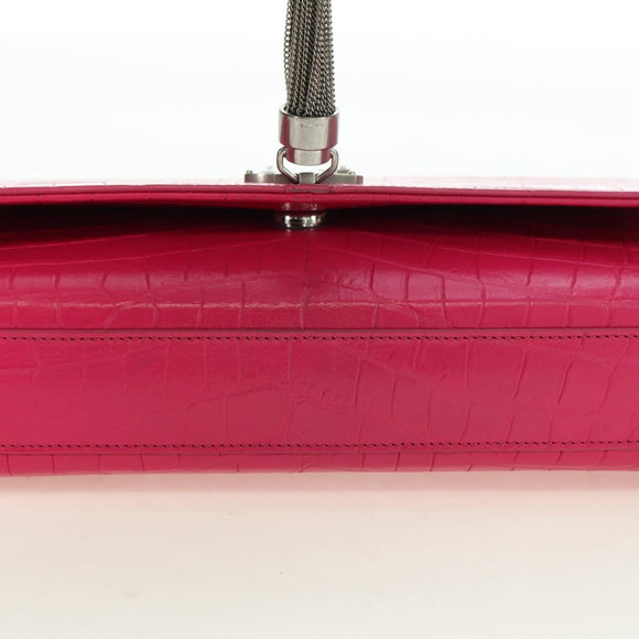 SAINT LAURENT Chain Shoulder Bag Leather Pink Silver Auth 175043SAM