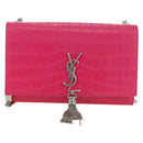 SAINT LAURENT Chain Shoulder Bag Leather Pink Silver Auth 175043SAM-13