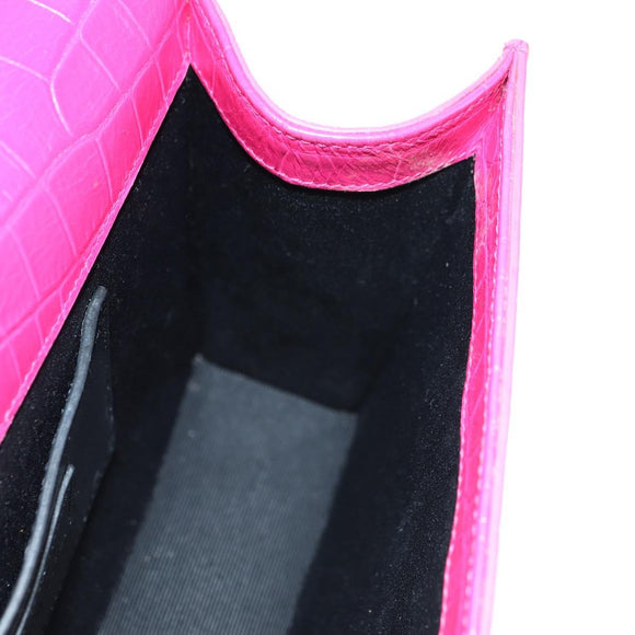 SAINT LAURENT Chain Shoulder Bag Leather Pink Silver Auth 175043SAM