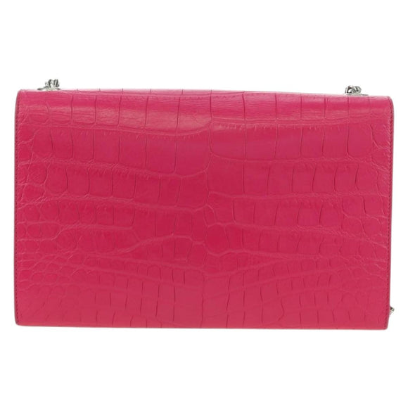 SAINT LAURENT Chain Shoulder Bag Leather Pink Silver Auth 175043SAM
