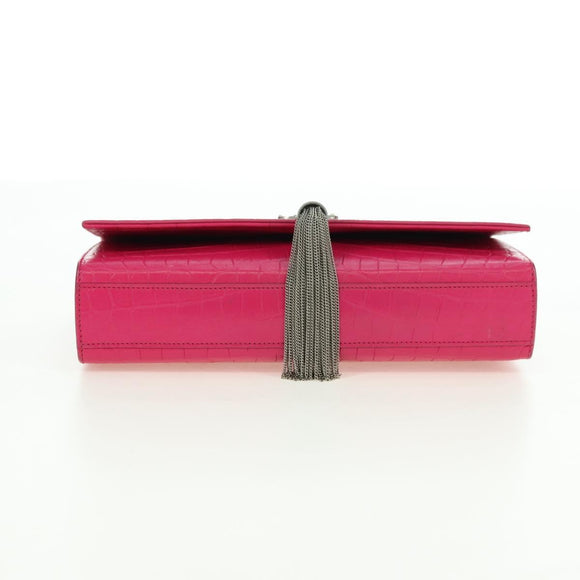 SAINT LAURENT Chain Shoulder Bag Leather Pink Silver Auth 175043SAM