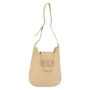 Salvatore Ferragamo Gancini Shoulder Bag Leather Beige Silver Auth 175046-1