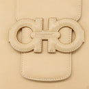 Salvatore Ferragamo Gancini Shoulder Bag Leather Beige Silver Auth 175046-10