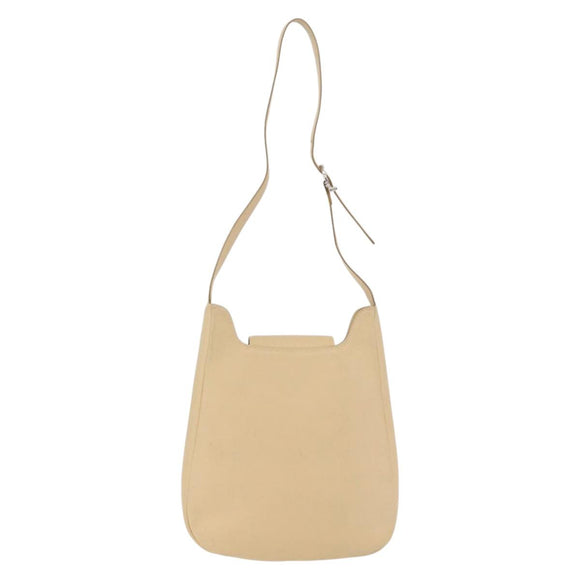 Salvatore Ferragamo Gancini Shoulder Bag Leather Beige Silver Auth 175046