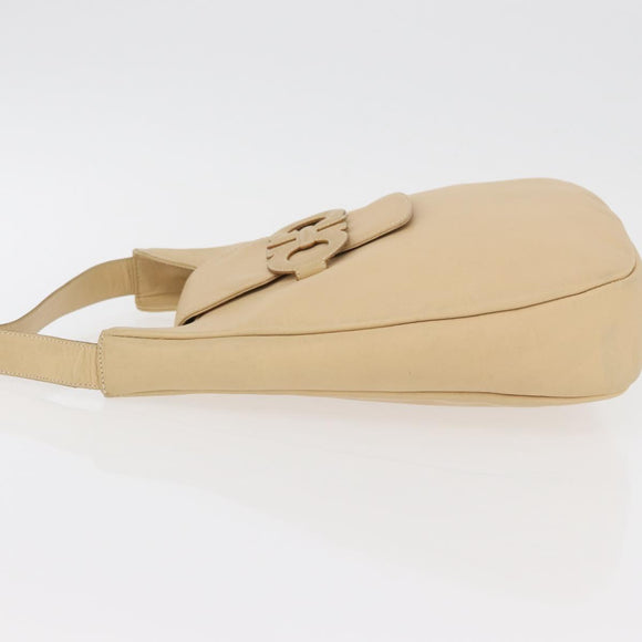 Salvatore Ferragamo Gancini Shoulder Bag Leather Beige Silver Auth 175046