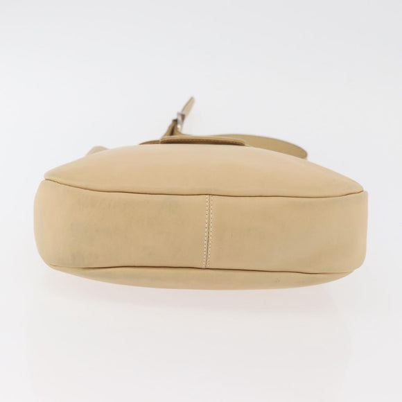 Salvatore Ferragamo Gancini Shoulder Bag Leather Beige Silver Auth 175046