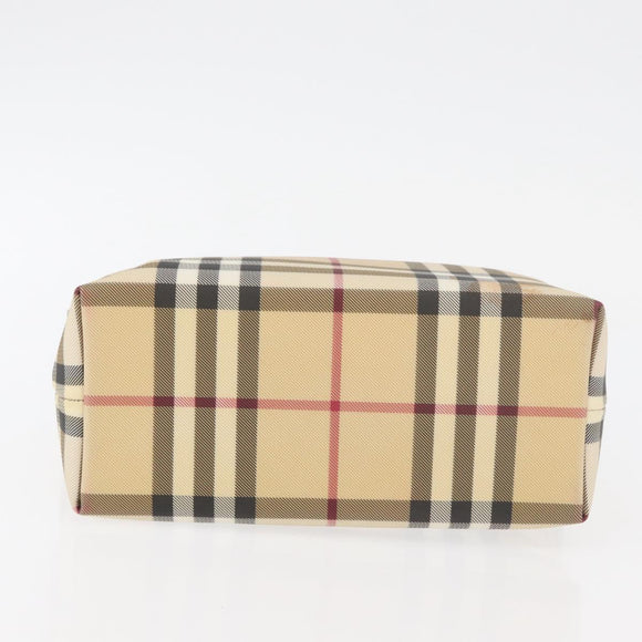 BURBERRY Nova Check Hand Bag PVC Beige Silver Auth 175047A
