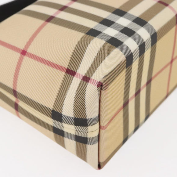 BURBERRY Nova Check Hand Bag PVC Beige Silver Auth 175047A