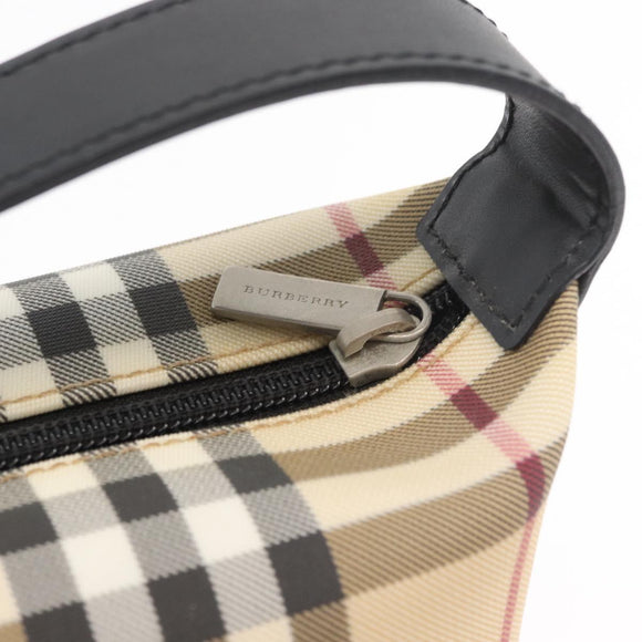 BURBERRY Nova Check Hand Bag PVC Beige Silver Auth 175047A