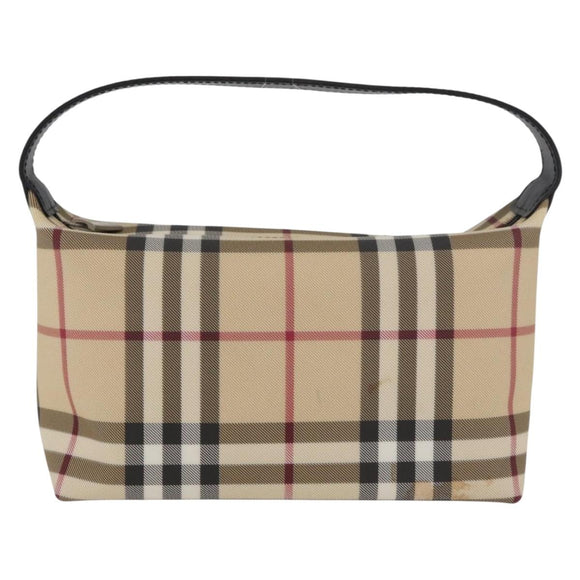 BURBERRY Nova Check Hand Bag PVC Beige Silver Auth 175047A