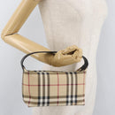BURBERRY Nova Check Hand Bag PVC Beige Silver Auth 175047A-20