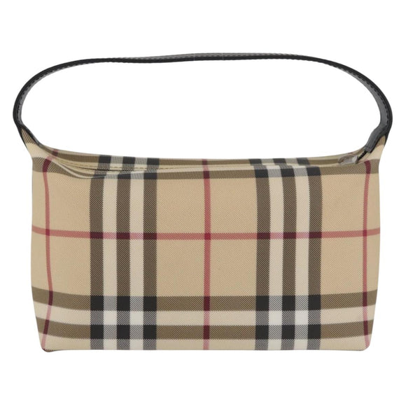 BURBERRY Nova Check Hand Bag PVC Beige Silver Auth 175047A