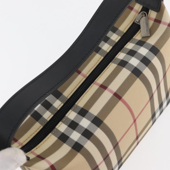BURBERRY Nova Check Hand Bag PVC Beige Silver Auth 175047A