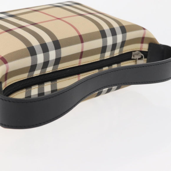 BURBERRY Nova Check Hand Bag PVC Beige Silver Auth 175047A
