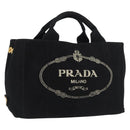 PRADA Canapa PM Hand Bag Canvas Black Gold Auth 175050SAM-1