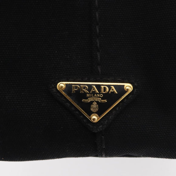 PRADA Canapa PM Hand Bag Canvas Black Gold Auth 175050SAM